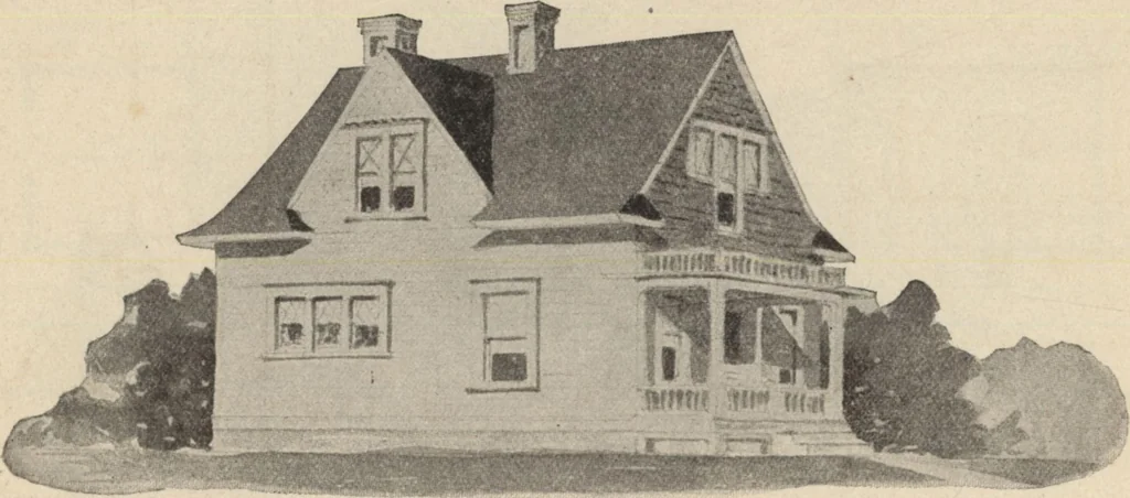 An illustration from Modern house building: perspective views and floor plans of fifty low and medium priced houses, 1905, leaf 45