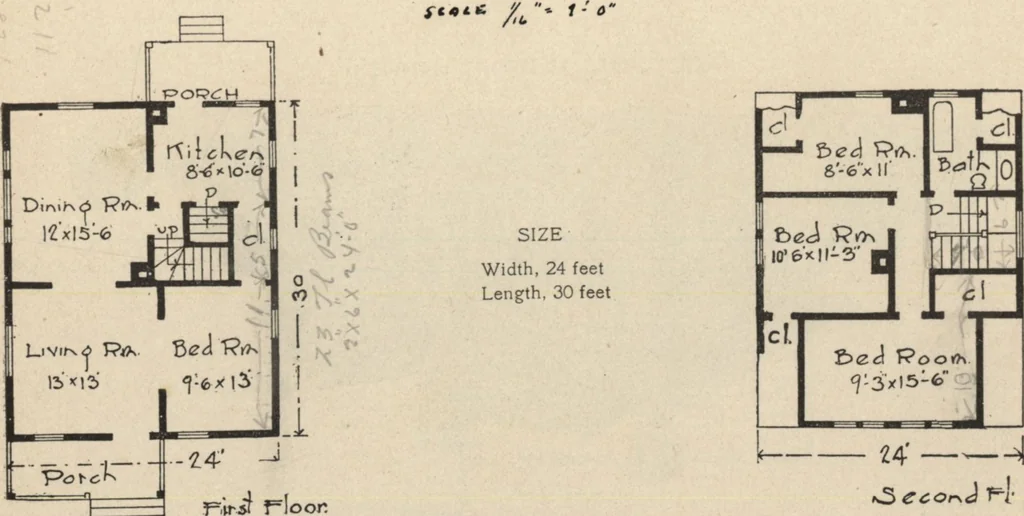 An illustration from Modern house building: perspective views and floor plans of fifty low and medium priced houses, 1905, leaf 46
