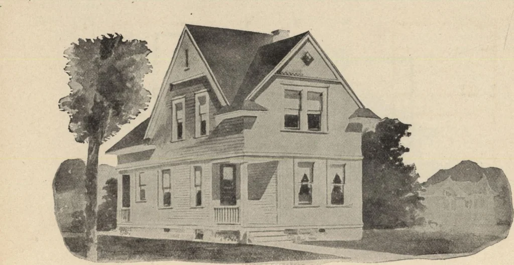 An illustration from Modern house building: perspective views and floor plans of fifty low and medium priced houses, 1905, leaf 49