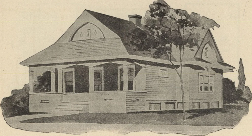 An illustration from Modern house building: perspective views and floor plans of fifty low and medium priced houses, 1905, leaf 51