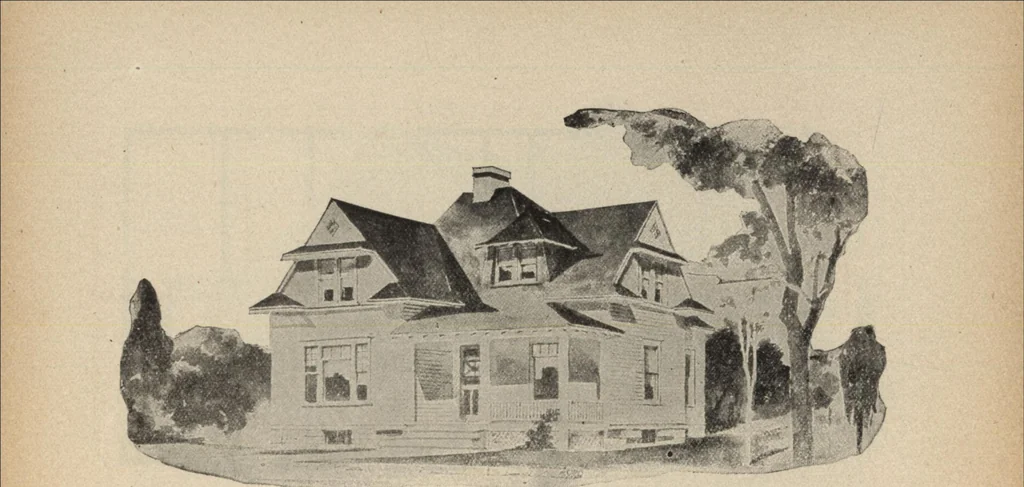 An illustration from Modern house building: perspective views and floor plans of fifty low and medium priced houses, 1905, leaf 53