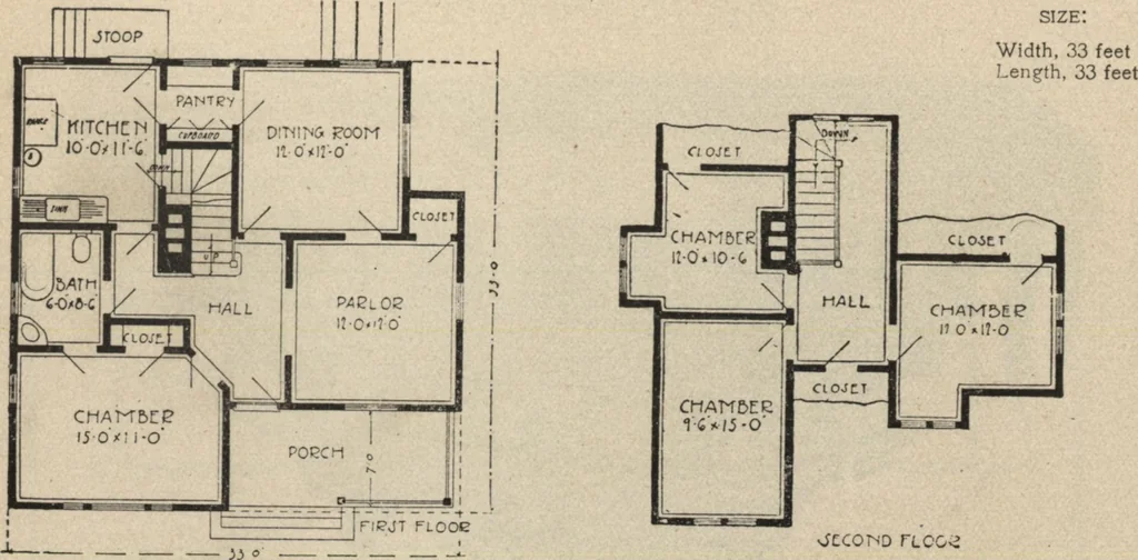 An illustration from Modern house building: perspective views and floor plans of fifty low and medium priced houses, 1905, leaf 54