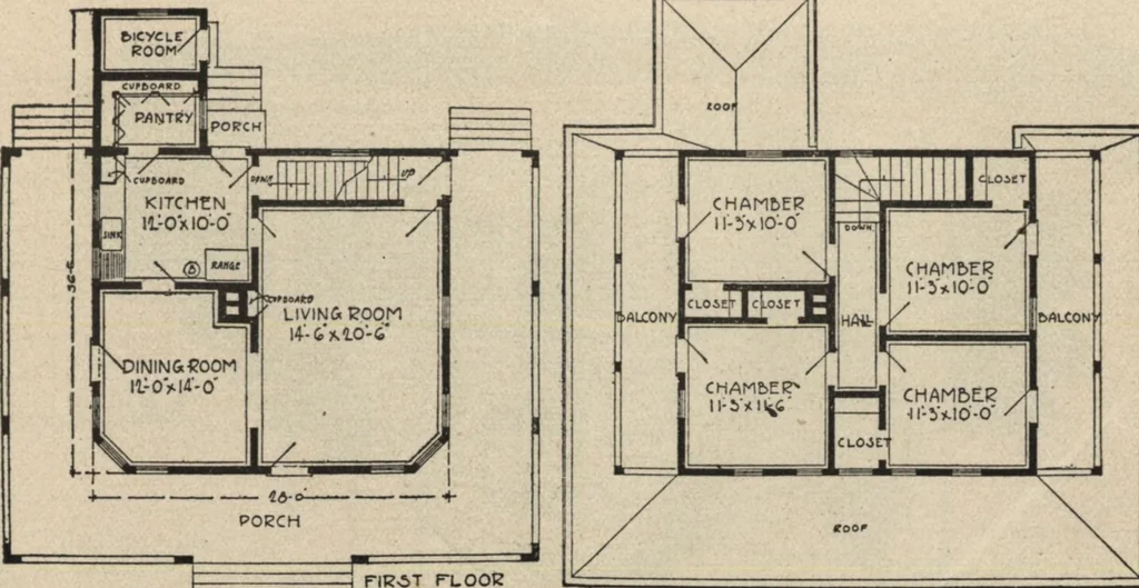 An illustration from Modern house building: perspective views and floor plans of fifty low and medium priced houses, 1905, leaf 56