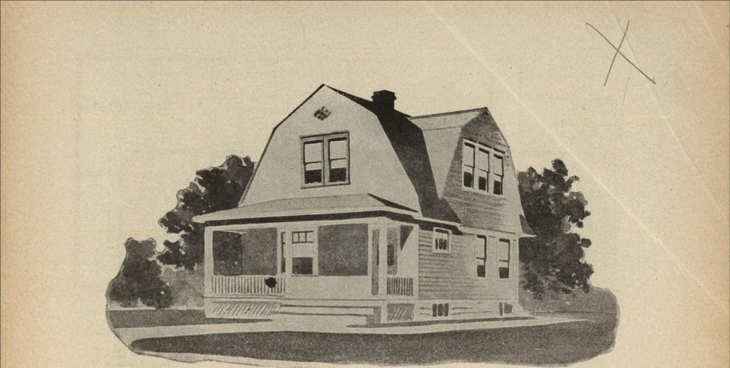 An illustration from Modern house building: perspective views and floor plans of fifty low and medium priced houses, 1905, leaf 57