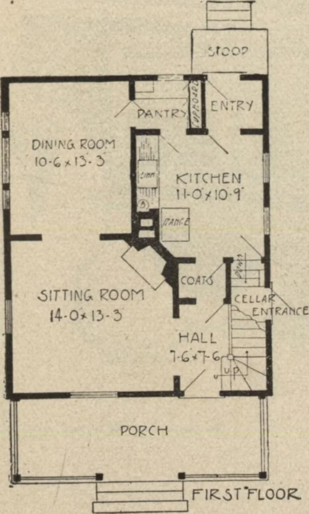 An illustration from Modern house building: perspective views and floor plans of fifty low and medium priced houses, 1905, leaf 60