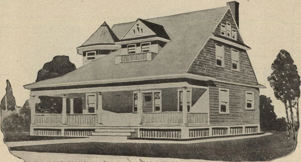 An illustration from Modern house building: perspective views and floor plans of fifty low and medium priced houses, 1905, leaf 61
