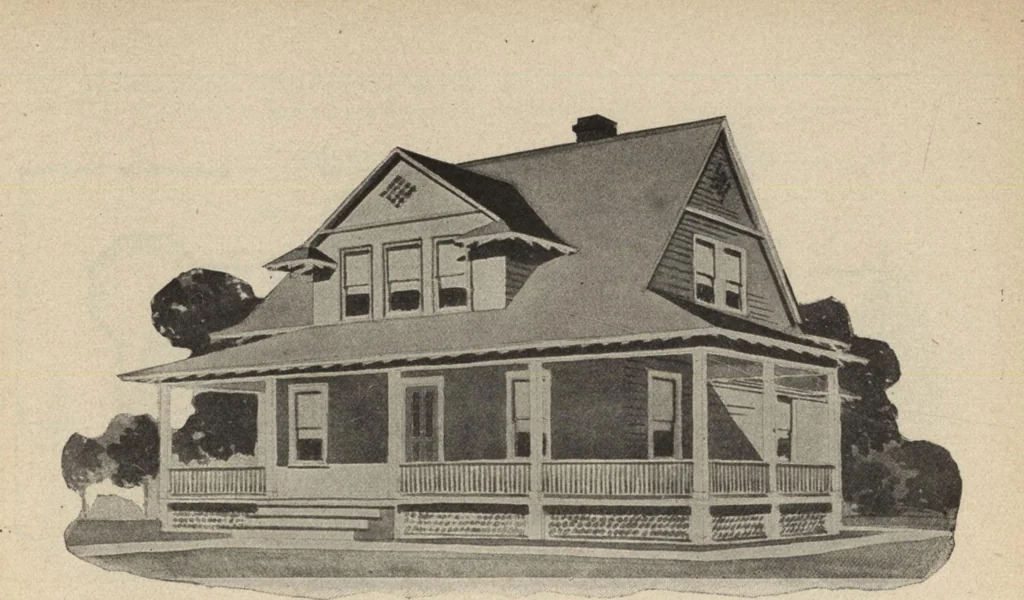 An illustration from Modern house building: perspective views and floor plans of fifty low and medium priced houses, 1905, leaf 63