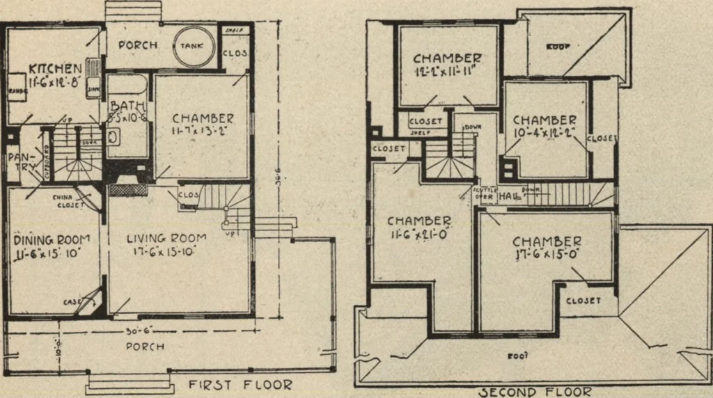 An illustration from Modern house building: perspective views and floor plans of fifty low and medium priced houses, 1905, leaf 64