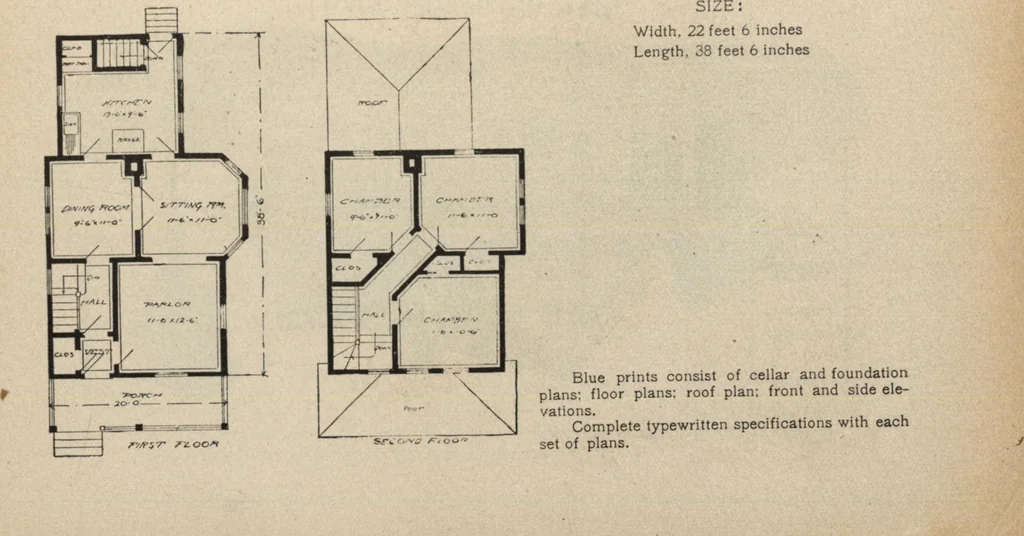 An illustration from Modern house building: perspective views and floor plans of fifty low and medium priced houses, 1905, leaf 66