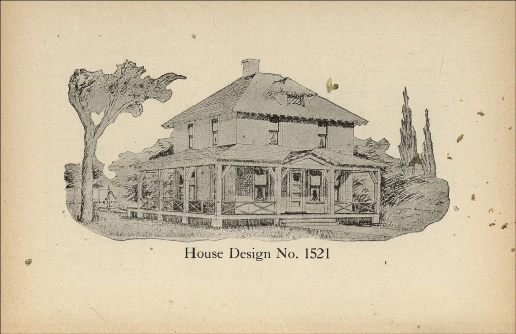 An illustration from Modern house building: perspective views and floor plans of fifty low and medium priced houses, 1905, leaf 71