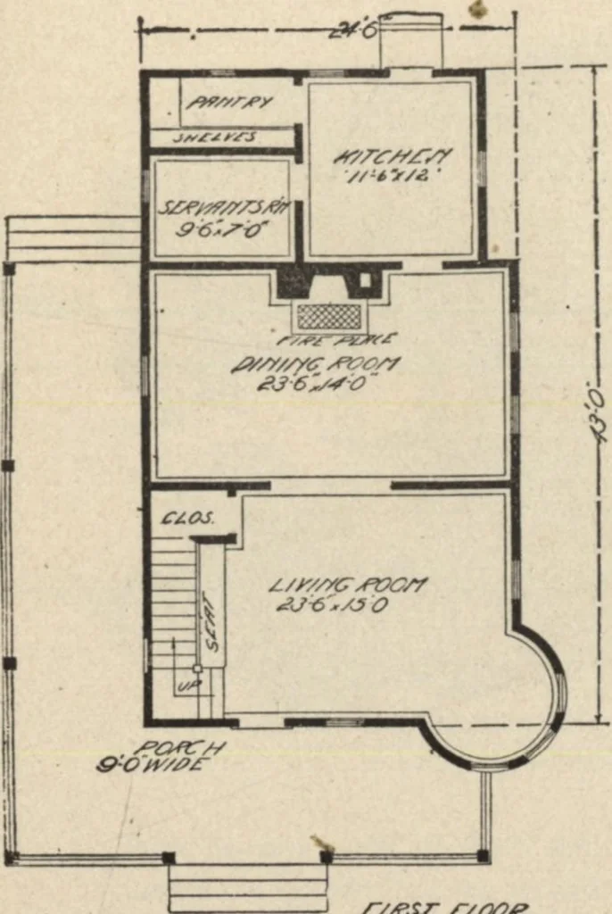 An illustration from Modern house building: perspective views and floor plans of fifty low and medium priced houses, 1905, leaf 74