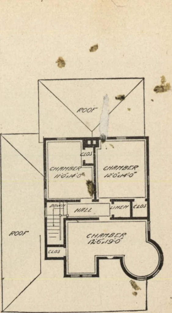 An illustration from Modern house building: perspective views and floor plans of fifty low and medium priced houses, 1905, leaf 74