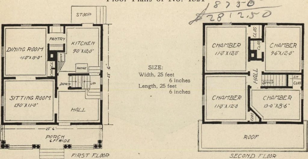 An illustration from Modern house building: perspective views and floor plans of fifty low and medium priced houses, 1905, leaf 78