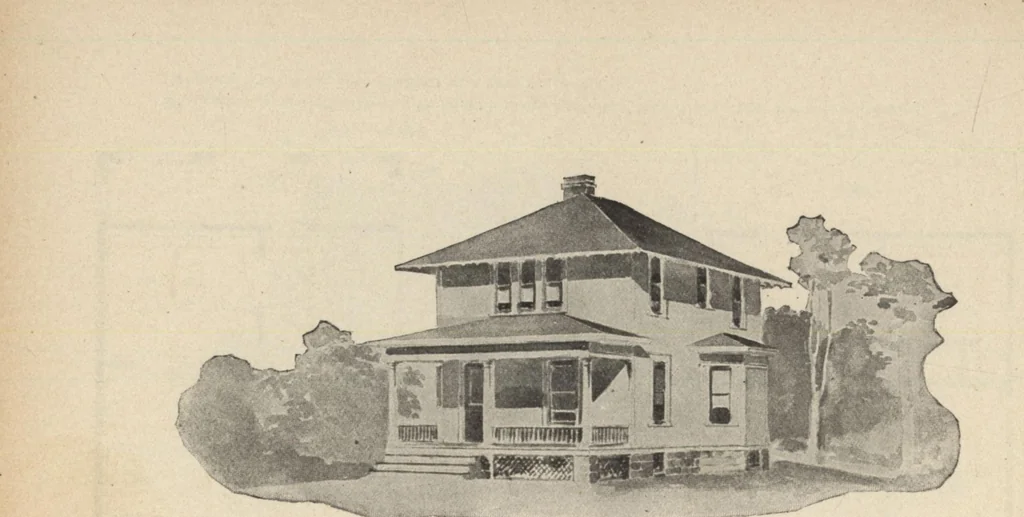 An illustration from Modern house building: perspective views and floor plans of fifty low and medium priced houses, 1905, leaf 79