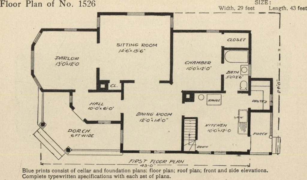 An illustration from Modern house building: perspective views and floor plans of fifty low and medium priced houses, 1905, leaf 82