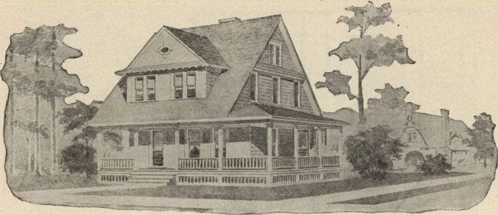 An illustration from Modern house building: perspective views and floor plans of fifty low and medium priced houses, 1905, leaf 83