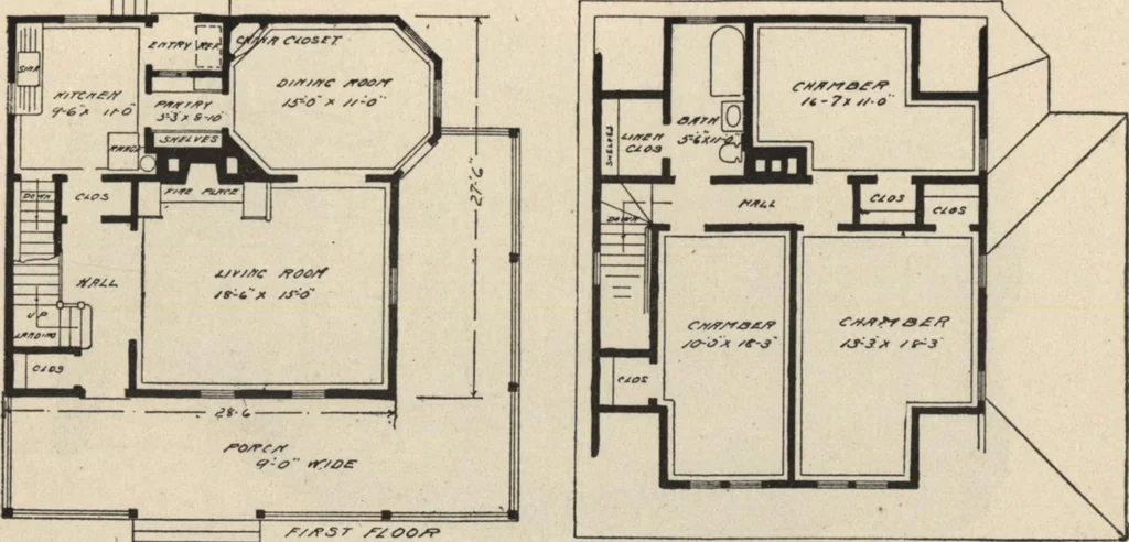 An illustration from Modern house building: perspective views and floor plans of fifty low and medium priced houses, 1905, leaf 84