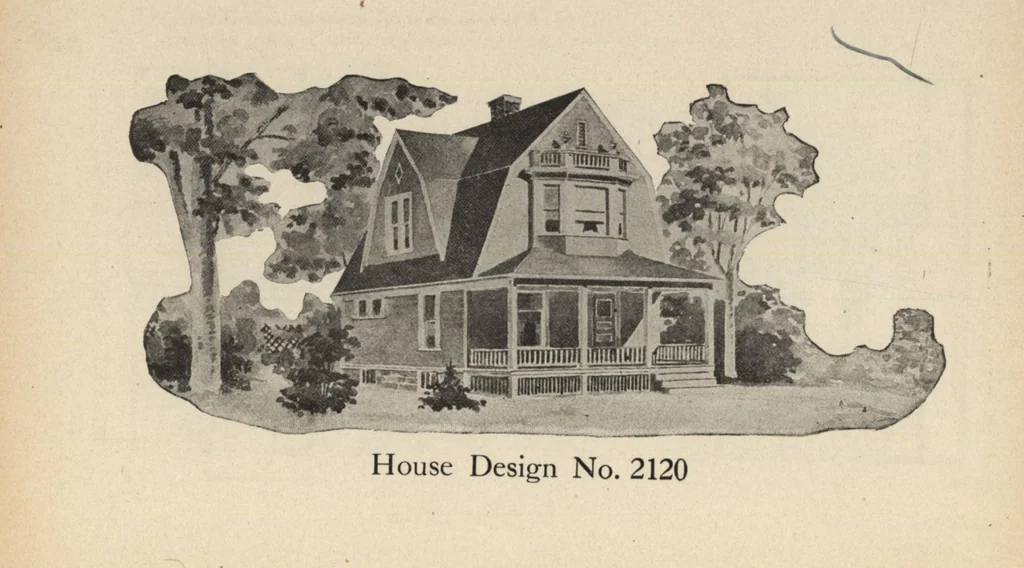 An illustration from Modern house building: perspective views and floor plans of fifty low and medium priced houses, 1905, leaf 91