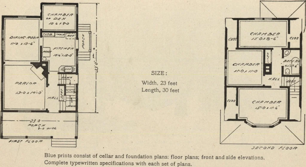 An illustration from Modern house building: perspective views and floor plans of fifty low and medium priced houses, 1905, leaf 92