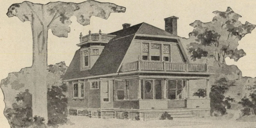 An illustration from Modern house building: perspective views and floor plans of fifty low and medium priced houses, 1905, leaf 93