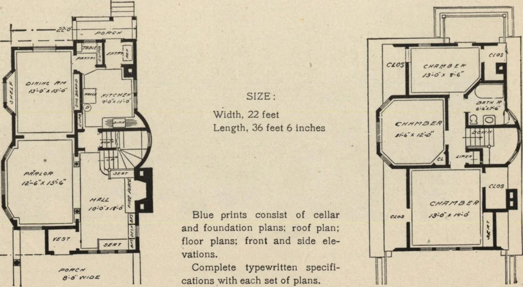 An illustration from Modern house building: perspective views and floor plans of fifty low and medium priced houses, 1905, leaf 94