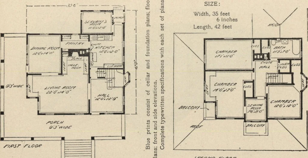 An illustration from Modern house building: perspective views and floor plans of fifty low and medium priced houses, 1905, leaf 98