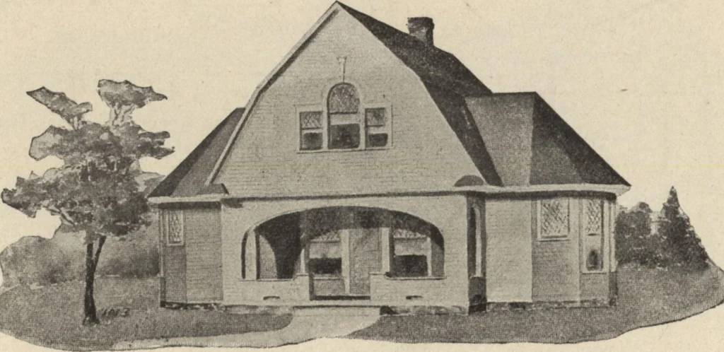 An illustration from Modern house building: perspective views and floor plans of fifty low and medium priced houses, 1905, leaf 99