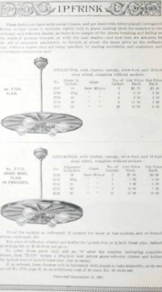 An illustration from Frink's patent reflectors for electric and combination fixtures : for lighting churches, halls, banks ..., 1898, leaf 11
