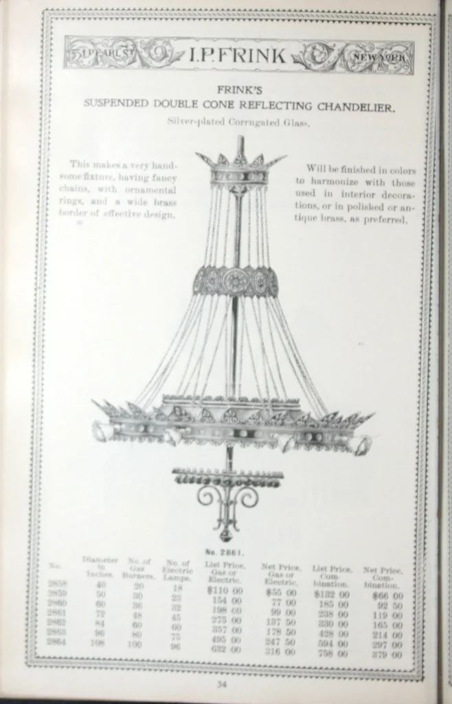 An illustration from Frink's patent reflectors for electric and combination fixtures : for lighting churches, halls, banks ..., 1898, leaf 35