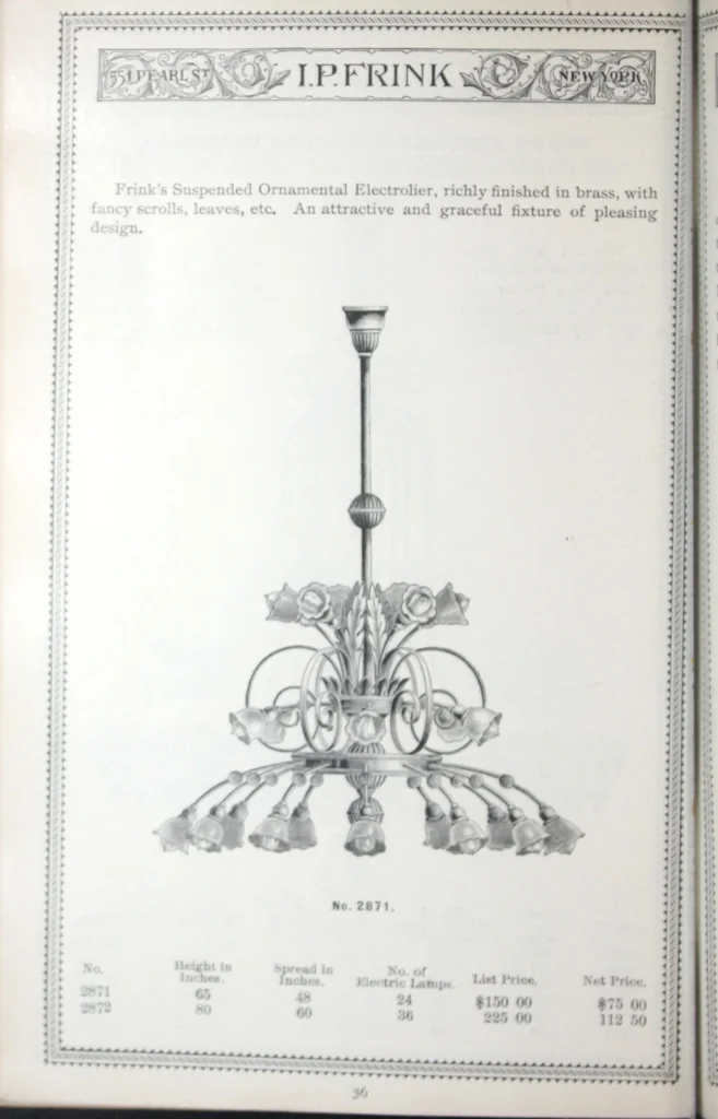 An illustration from Frink's patent reflectors for electric and combination fixtures : for lighting churches, halls, banks ..., 1898, leaf 37