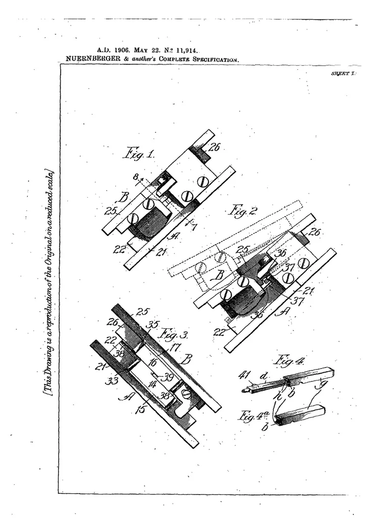 An illustration from GB Patent 11,914 of 1906, Type and Other Metal Casting Moulds, 1906, leaf 4