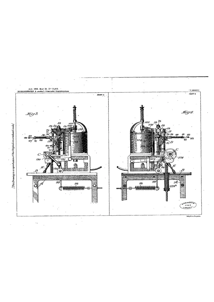 An illustration from GB Patent 11,915 of 1906, Type Casting Machine, 1906, leaf 5