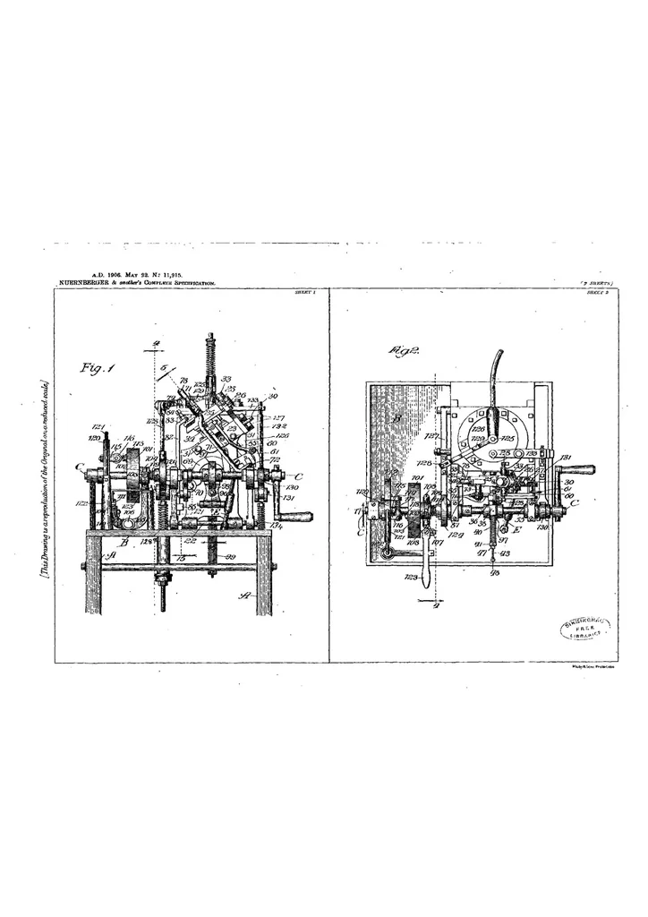 An illustration from GB Patent 11,915 of 1906, Type Casting Machine, 1906, leaf 8