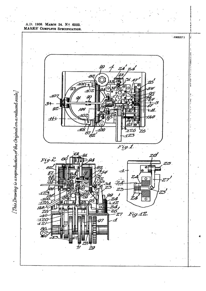 An illustration from British Patent No. 6523 of 1908, Improvements in Type and Other Metal Cating Machines, 1908, leaf 10