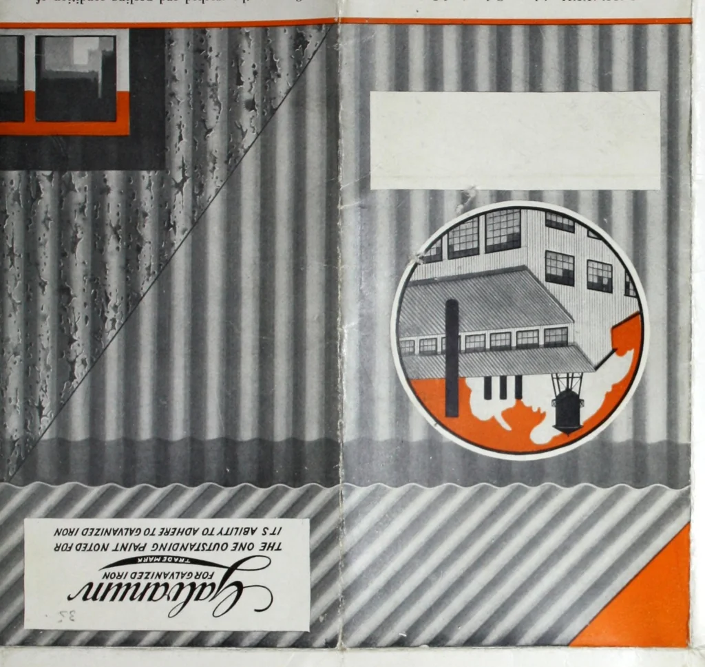 An illustration from Galvanum for galvanized iron : the one outstanding paint noted for its ability to adhere to galvanized iron, 1930, leaf 0