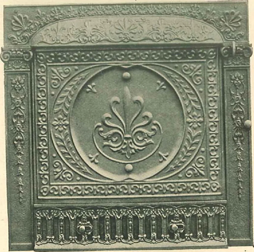 An illustration from Grates and fireplace fixtures in iron and brass, 1907, leaf 11