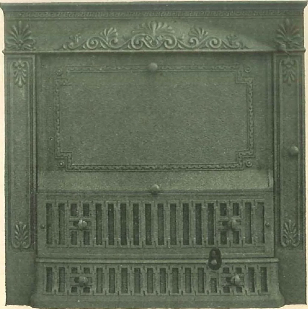 An illustration from Grates and fireplace fixtures in iron and brass, 1907, leaf 8