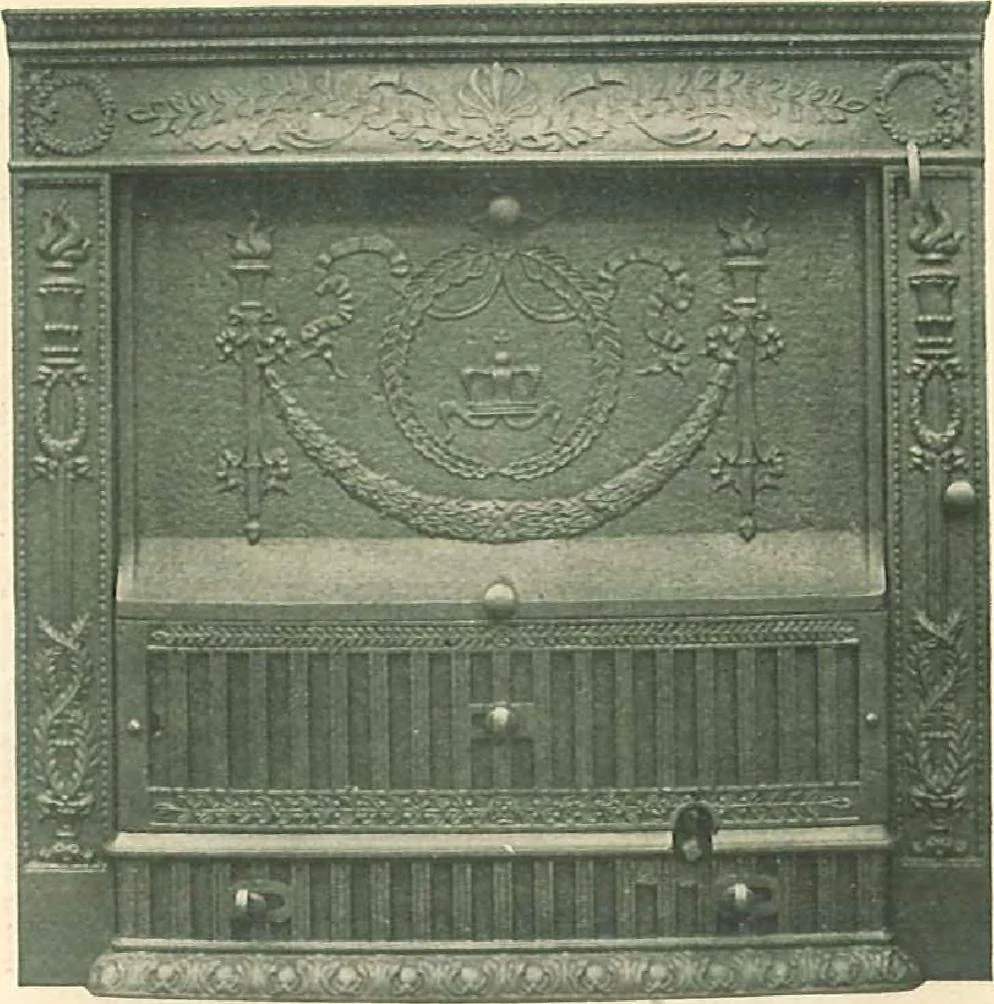 An illustration from Grates and fireplace fixtures in iron and brass, 1907, leaf 8