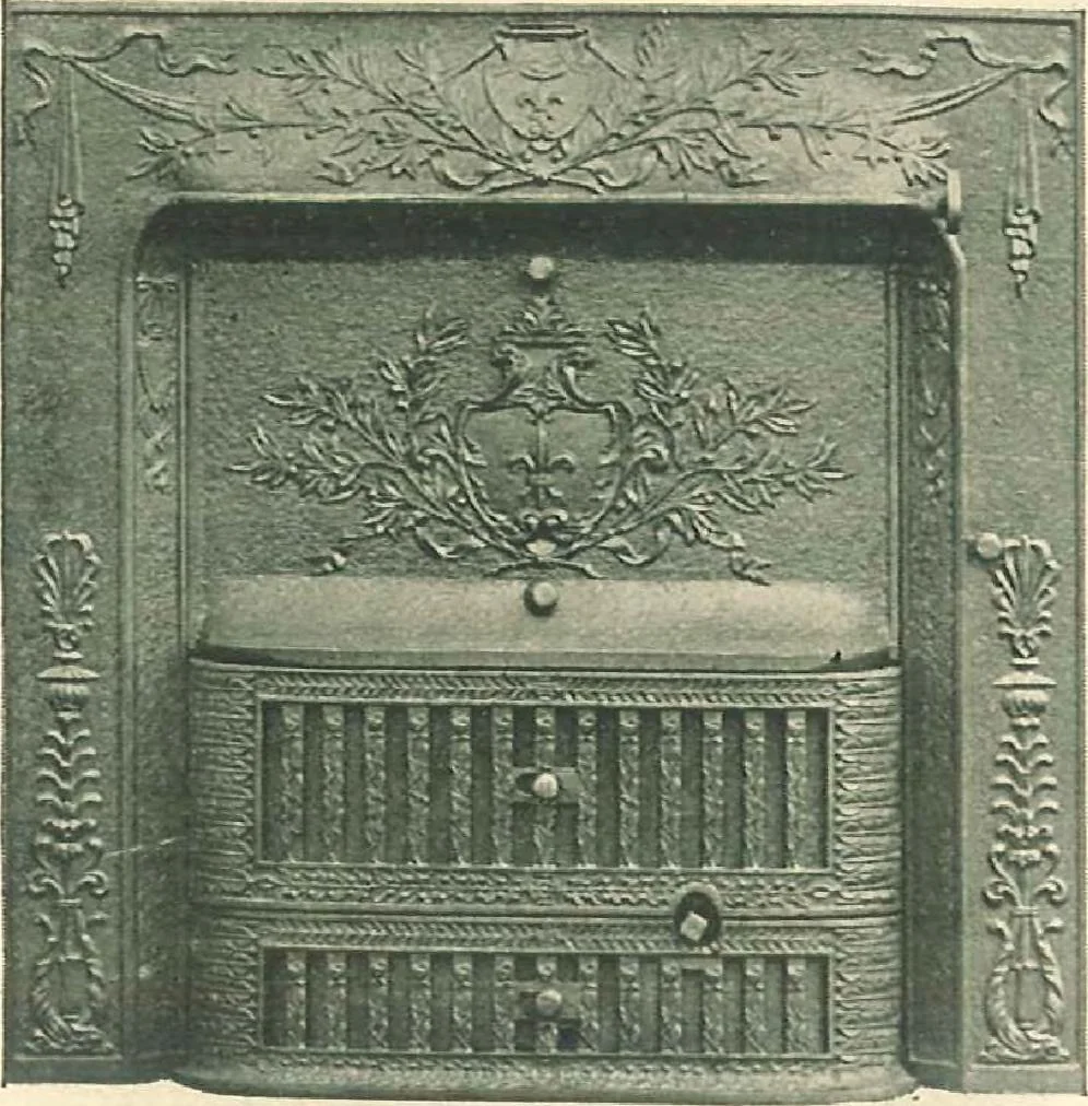 An illustration from Grates and fireplace fixtures in iron and brass, 1907, leaf 9