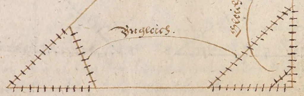 An illustration from Gründtlicher Bericht vom Gebraüch des gevierten geometrischen Instruments alle höhe weite lenge und teiffe abzumessen Dessgleichen vom Feldmessen [manuscript] : wie man den inhalt eines jeden stück feldes rechnen und finden soll, 1607, leaf 130