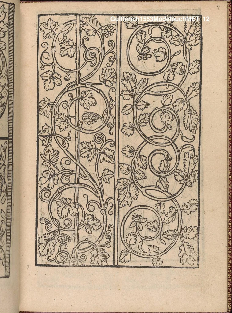 An illustration from Modelbuch new aller art nehens und stickens. Jetzundt wider mit viel schoenen moedelen unnd stahlen, allen steinmetzen, schreinern, seidenstickern und nederinnen, sehr nuetzlich und luestig zugericht, 1553, leaf 11