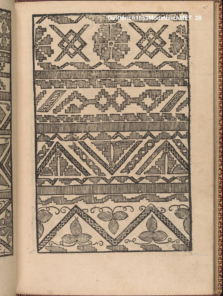 An illustration from Modelbuch new aller art nehens und stickens. Jetzundt wider mit viel schoenen moedelen unnd stahlen, allen steinmetzen, schreinern, seidenstickern und nederinnen, sehr nuetzlich und luestig zugericht, 1553, leaf 27