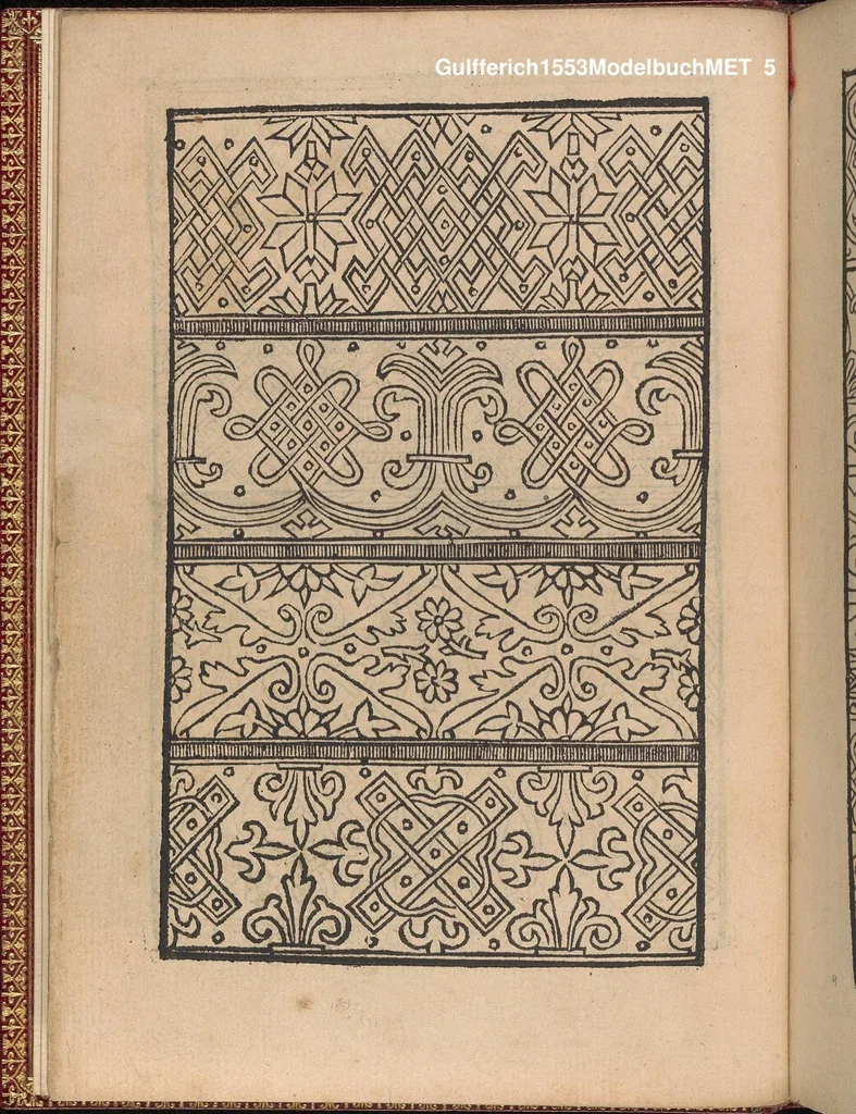An illustration from Modelbuch new aller art nehens und stickens. Jetzundt wider mit viel schoenen moedelen unnd stahlen, allen steinmetzen, schreinern, seidenstickern und nederinnen, sehr nuetzlich und luestig zugericht, 1553, leaf 4