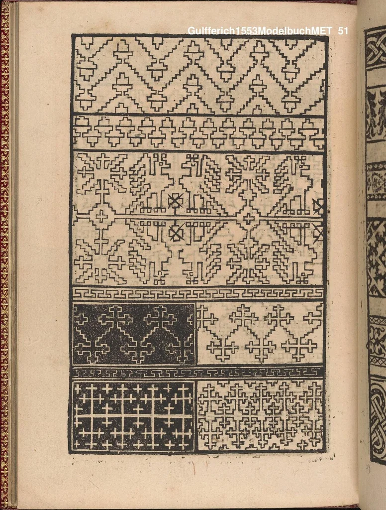 An illustration from Modelbuch new aller art nehens und stickens. Jetzundt wider mit viel schoenen moedelen unnd stahlen, allen steinmetzen, schreinern, seidenstickern und nederinnen, sehr nuetzlich und luestig zugericht, 1553, leaf 50