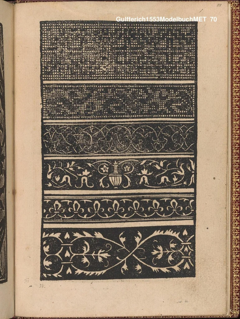 An illustration from Modelbuch new aller art nehens und stickens. Jetzundt wider mit viel schoenen moedelen unnd stahlen, allen steinmetzen, schreinern, seidenstickern und nederinnen, sehr nuetzlich und luestig zugericht, 1553, leaf 69