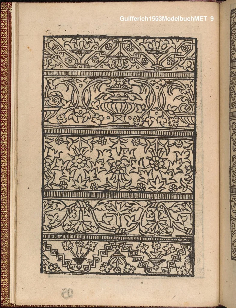 An illustration from Modelbuch new aller art nehens und stickens. Jetzundt wider mit viel schoenen moedelen unnd stahlen, allen steinmetzen, schreinern, seidenstickern und nederinnen, sehr nuetzlich und luestig zugericht, 1553, leaf 8