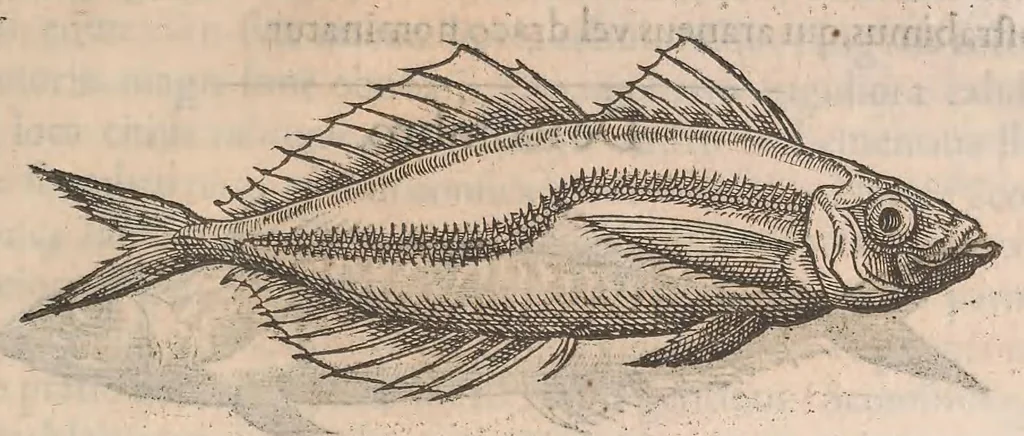 An illustration from Gulielmi Rondeletii doctoris Medici et medicinae ... Libri de piscibus marinis : in quibus veræ piscium effigies expressae sunt : quæ in tota piscium historia continentur, indicat elenchus pagina nona et decima : postremo accesserunt indices necessarij, 1554, leaf 253