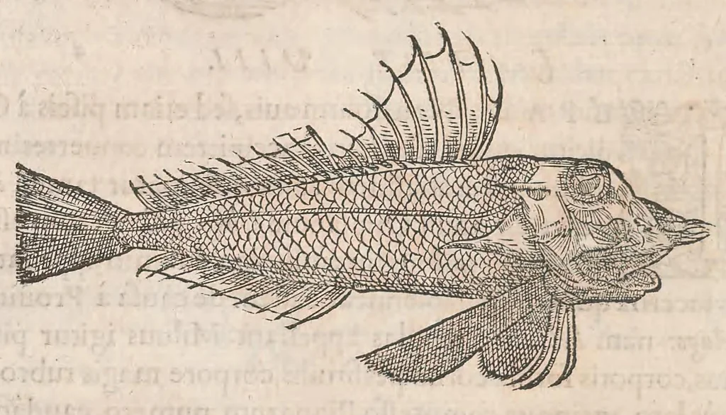 An illustration from Gulielmi Rondeletii doctoris Medici et medicinae ... Libri de piscibus marinis : in quibus veræ piscium effigies expressae sunt : quæ in tota piscium historia continentur, indicat elenchus pagina nona et decima : postremo accesserunt indices necessarij, 1554, leaf 318