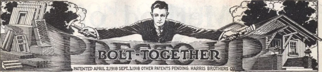 An illustration from Presto-up patented bolt-together, houses-garages-barns etc., 1920, leaf 4