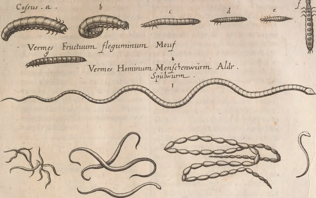 An illustration from Historiae naturalis de quadrupetibus libri : cum aeneis figuris; [Historiae naturalis de serpentibus libri II ; Historiae naturalis de insectis libri III ; Historiae naturalis de exanguibus aquaticis libri IV ; Historiae naturalis de piscibus et cetis libri V ; Historiae naturalis de avibus libri VI], 1650, leaf 1042